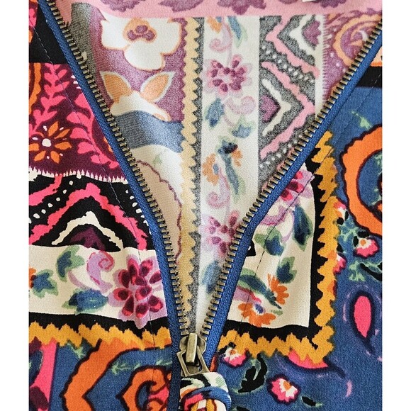 Susan Graver Multicolor Patchwork Liquid Knit Top 3/4 Split Sleeve 1XL Zipper - Picture 8 of 8